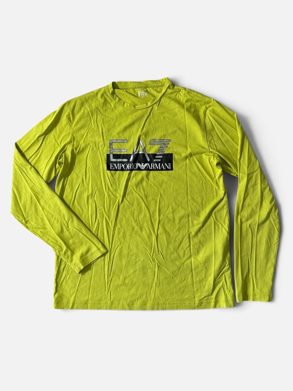 Emporio Armani mens 3XL XXXL lime green slim fit crewneck long sleeve t-shirt